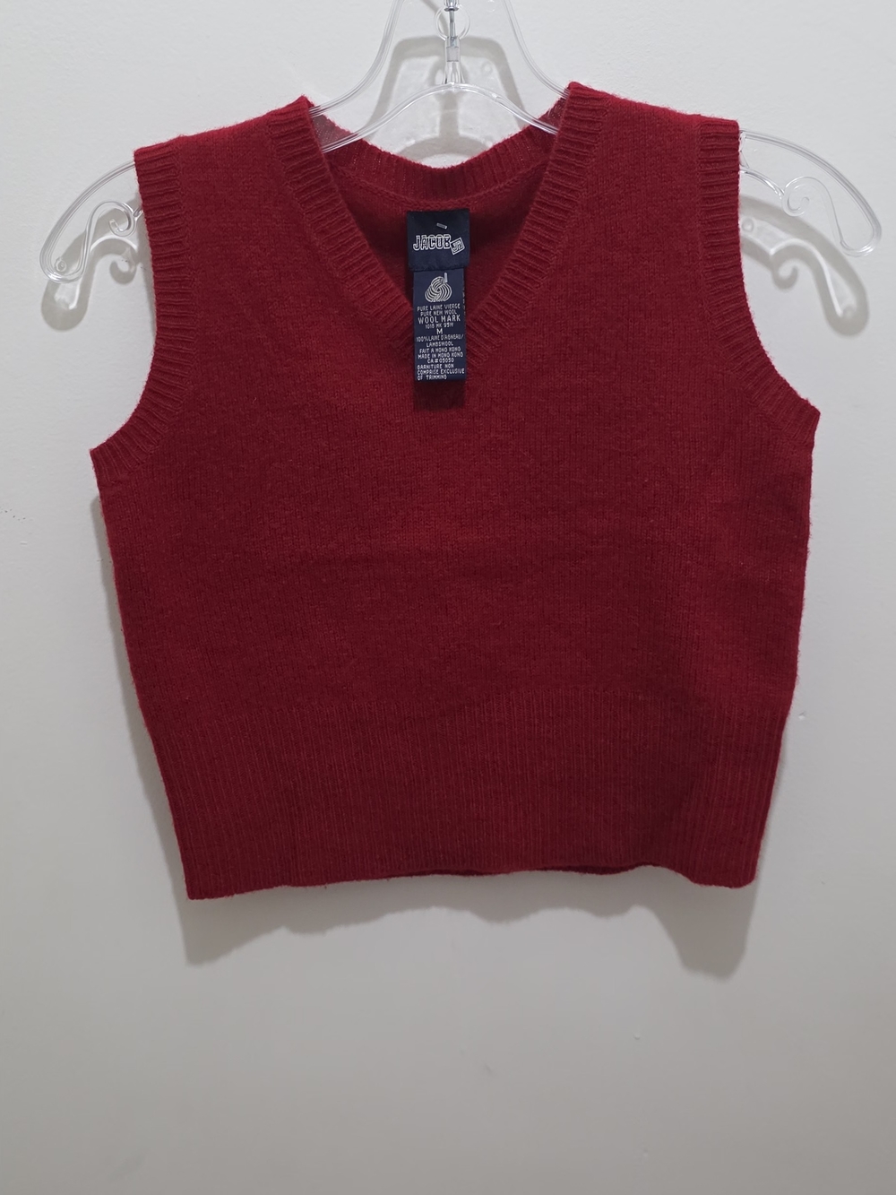 100% Wool Jacob Red V-Neck Sweater Vest Size M but Fit To S